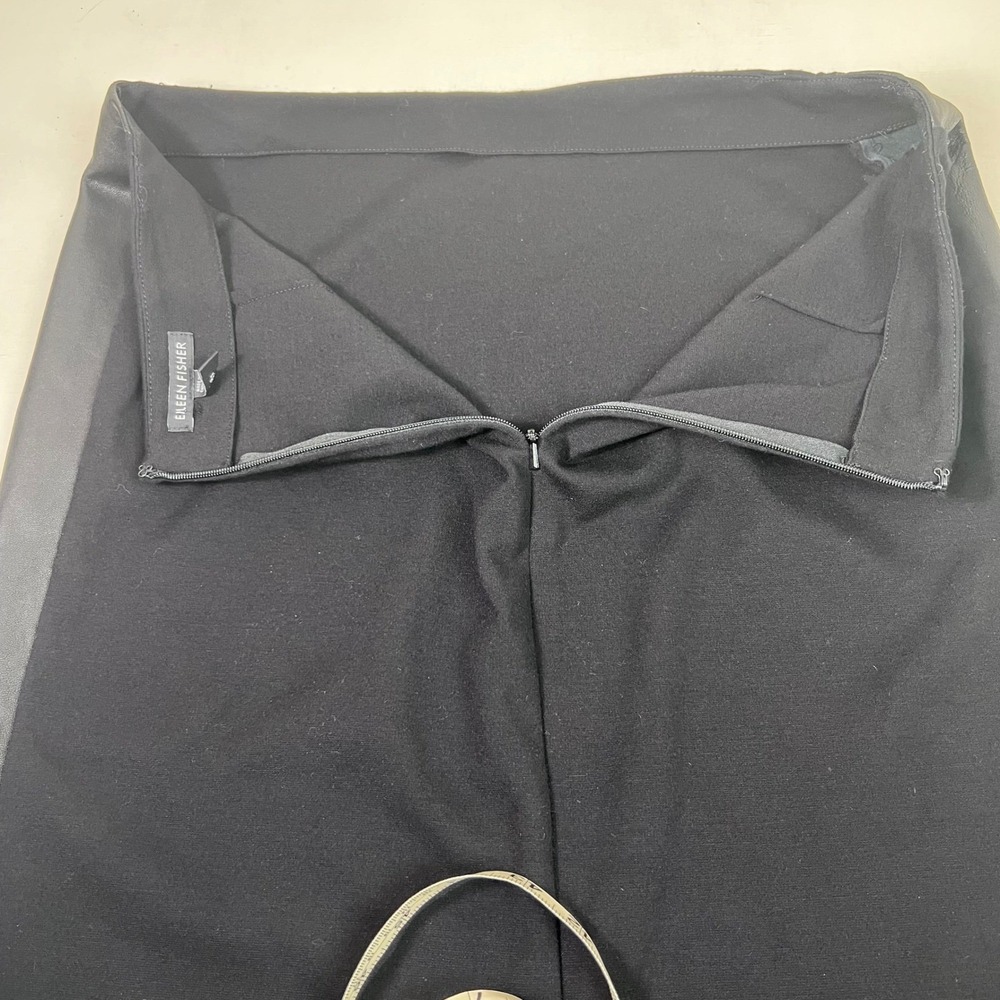 Eileen Fisher Black Pencil Skirt Faux‎ Leather Trim Career Medium M - Picture 11 of 11